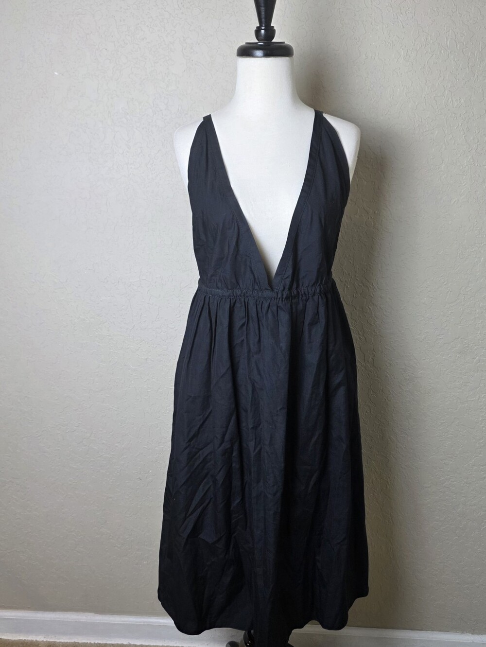 Miu Miu Deep Plunging V Neck Cotton Sleeveless Midi Dress Black Size IT 42 US 6